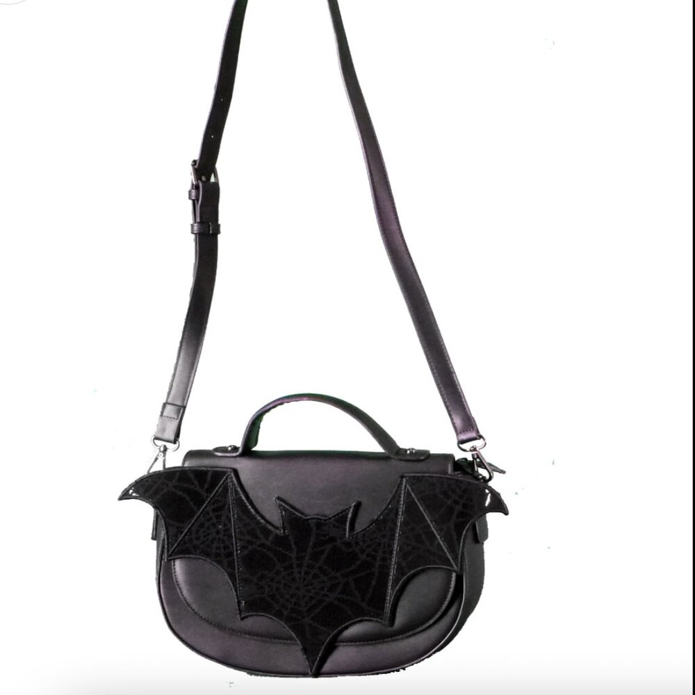 Lace Bat Rounded Crossbody Purse Gothic Halloween Design